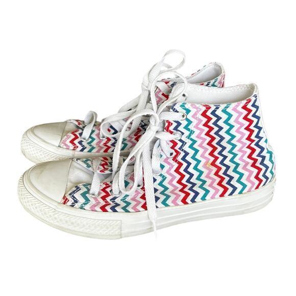 Converse All Stars Chucks Hi Top Pink Red Green zig zag herringbone youth size 4 - Picture 1 of 9